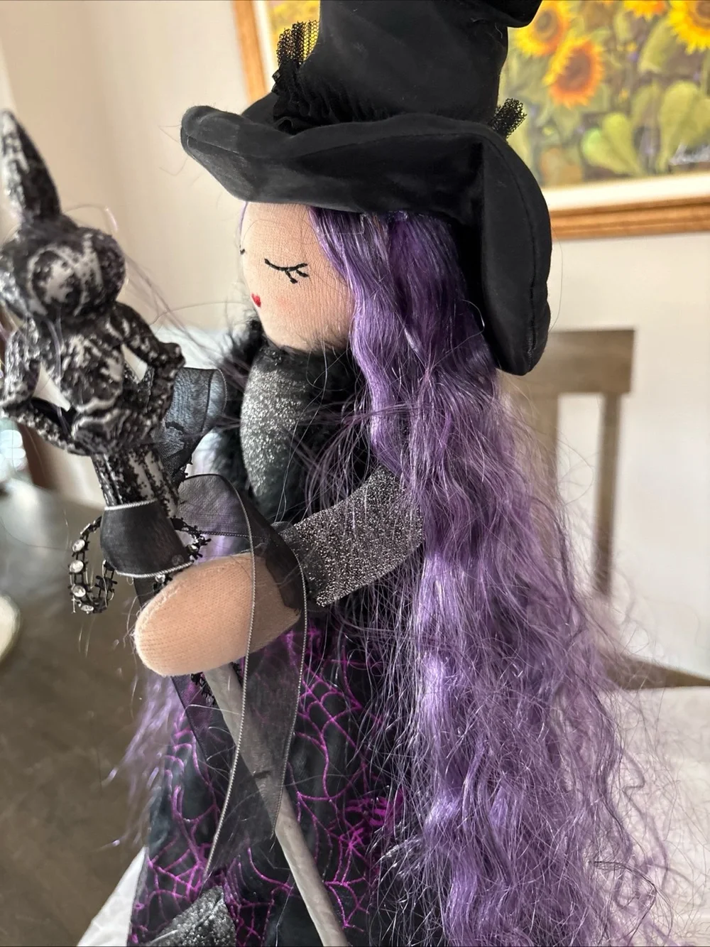 Halloween Fabric Witch Doll Purple Self Stands Cloth Doll Tabletop Decor 23